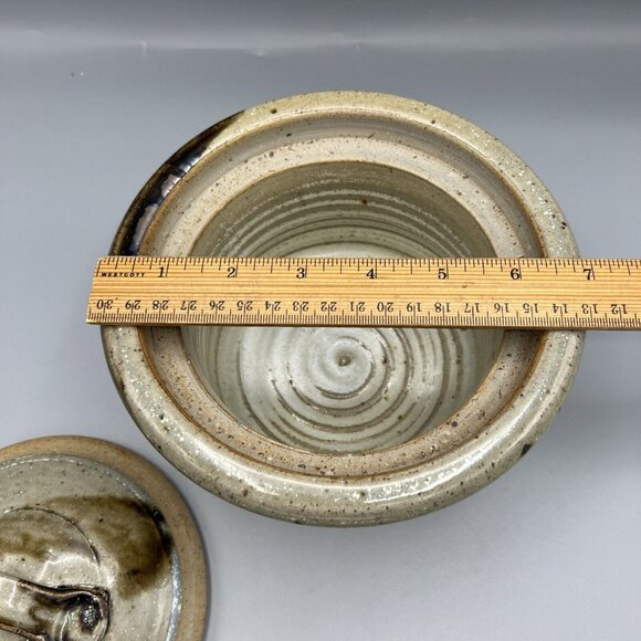 Vtg Studio Art Pottery Lidded 1Qt Casserole w/ Handles Crock Earthy Hygge - Picture 14 of 16